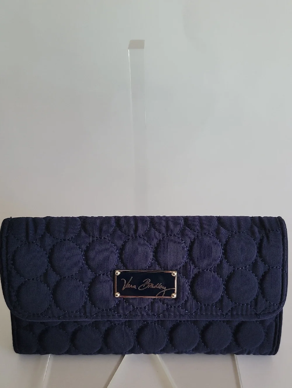VERA BRADLEY DARK NAVY BLUE TRIFOlD CHECKBOOK WALLET - Picture 1 of 10